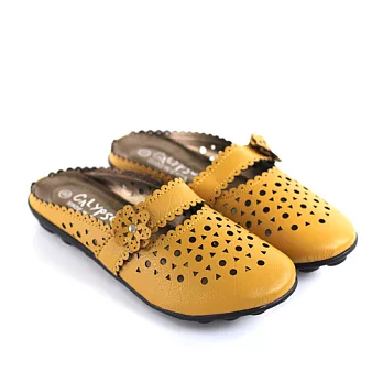 Green Phoenix休閒立體小花前包後空拖鞋39黃色