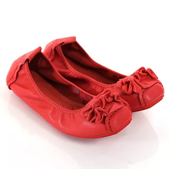 ◤Green Phoenix◥嚴選小羊皮舒適束口平底娃娃包鞋34紅色