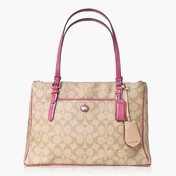 COACH 經典造型間背托特包_卡其粉