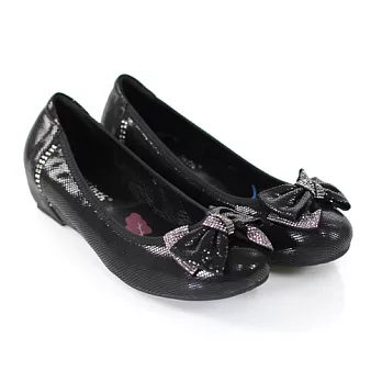 ◤Green Phoenix◥小牛皮-水鑽蝴蝶結內增高娃娃鞋37黑色