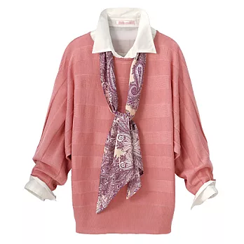 【cecile】日本品牌3件式領巾針織衫組2XL櫻花粉