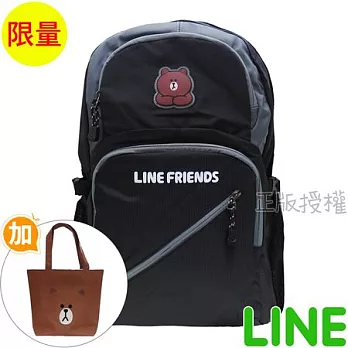 【LINE FRIENDS】書包+萬用袋-運動護腰後背款(二色)黑色