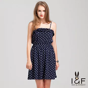 【INF】小公主波浪細肩帶縮腰棉質洋裝13263M藍色