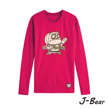【J-Bear】JB002*MIT 台灣製造 J-Bear新品牌【手繪熊裝機器飛行人長袖圓領T恤】桃紅色 兒童8號