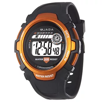 JAGA捷卡 M369超亮冷光防水電子錶(黑橘)