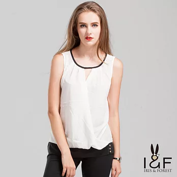 【INF】圓領抓摺胸前開襟上衣02417L白色