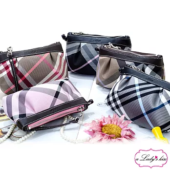 【a Lady ’s真皮】花漾格紋拉鍊萬用包(5色)咖金