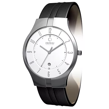 OBAKU 簡樸美學層次數字時尚腕錶-白x黑帶