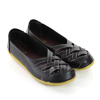 ◤Green Phoenix◥編織交叉簍空休閒鞋 豆豆鞋36黑色