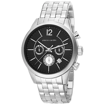pierre cardin皮爾卡登 精粹主義計時腕錶-黑X銀
