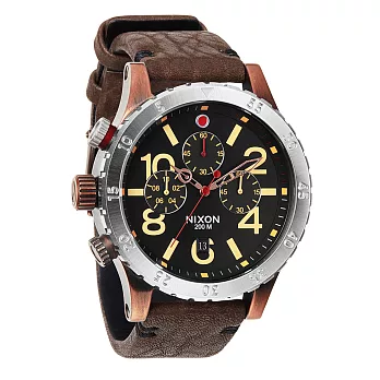 NIXON The 48-20 CHRONO 潮流重擊運動腕錶-黑面x褐帶