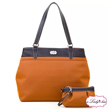 【a Lady ’s真皮】娜娜極簡牛津斜紋雙款托特包+拉錬包二件組(彩橘)