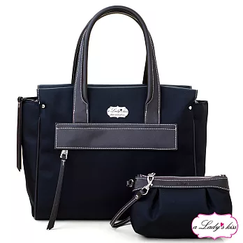 【a Lady ’s真皮】優雅羅蘭牛津斜紋三用包+拉錬包二件組(柔黑)