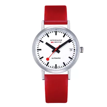MONDAINE 瑞士國鐵藍寶石水晶平面機械錶-紅/33mm