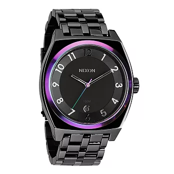 NIXON MONOPOLY輕巧躍動都會日期腕錶-藍紫框x黑