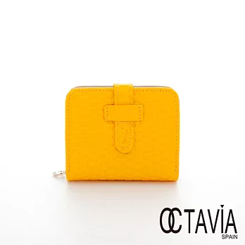 【Octavia 8 真皮】童話立體編織壓紋插銷兩折牛皮短夾 - 木偶黃木偶黃