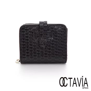 【Octavia 8 真皮】童話立體編織壓紋插銷兩折牛皮短夾 - 巫婆黑巫婆黑