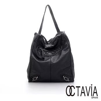 【Octavia 8 】軟調子 水洗皮機車後背包 - 機車黑機車黑