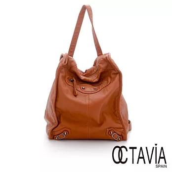 【Octavia 9 】軟調子 水洗皮機車後背包 - 軟柿棕軟柿棕