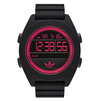adidas 線條創造三葉圓框數位腕錶-黑紅