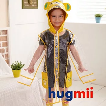 【Hugmii】透明包邊長版造型兒童雨衣_小熊M 黃色