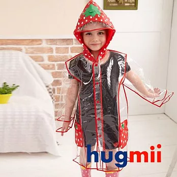 【Hugmii】透明包邊長版造型兒童雨衣_草莓M紅色