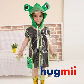 【Hugmii】透明包邊長版造型兒童雨衣_青蛙M綠色