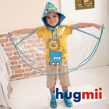【Hugmii】透明傘狀造型兒童雨衣_車車M藍色