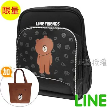 【LINE FRIENDS】書包+造型萬用袋-日式EVA護背款(三色)黑色熊大款