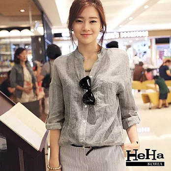 襯衫 棉麻薄款長袖可反折襯衫罩衫 二色-HeHa-S(杏色)