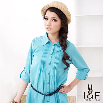 【INF】純色優雅棉感長版襯衫12001M藍色