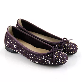 ◤Green Phoenix◥珍珠鉚釘綁帶蝴蝶結低跟娃娃鞋7紫色