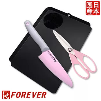 【FOREVER】日本製造鋒愛華陶瓷刀16CM(粉刃銀柄)+剪刀組