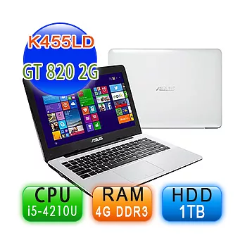 ASUS K455LD 14吋 i5-4210U 1TB NV820獨顯2G白