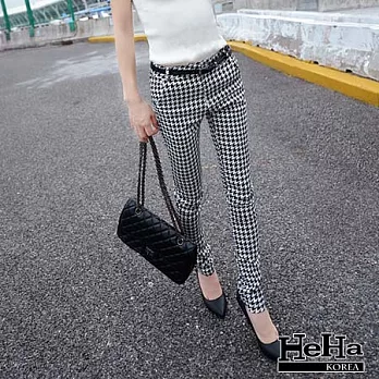 長褲 千鳥格格紋修身鉛筆褲 二款(附腰帶)-HeHa-M(千鳥格)