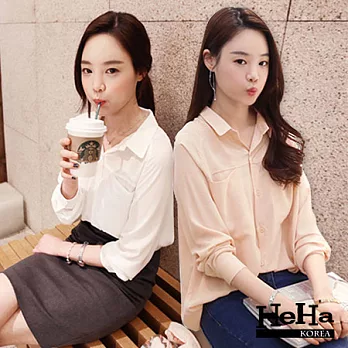 雪紡 前短後長顯瘦中長款長袖襯衫 二色-HeHa-S(白色)