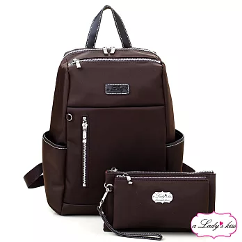 a Lady ’s真皮 young牛津文青時尚後背包二件組(謐咖)