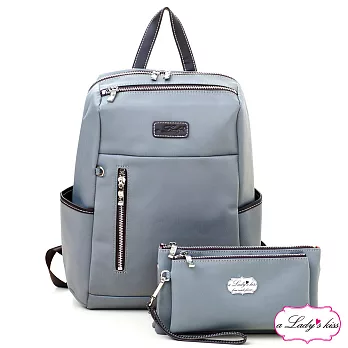 a Lady’s 真皮 young牛津文青時尚後背包二件組(淺灰)