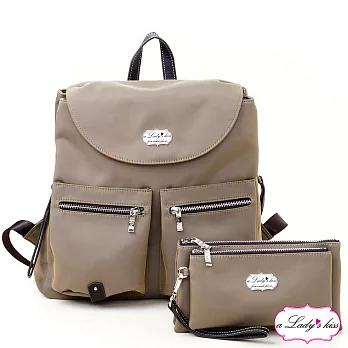 a Lady’s 真皮 安娜雙流蘇掀蓋三隔層後背包二件組(香檳)