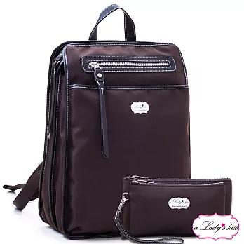 a Lady’s 真皮 斜紋極簡流蘇多隔層後背包二件組(謐咖)
