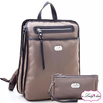 a Lady’s 真皮 斜紋極簡流蘇多隔層後背包二件組(香檳)