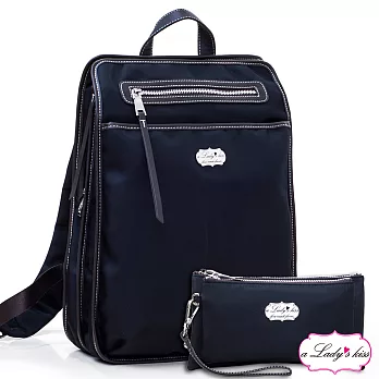 a Lady’s 真皮 斜紋極簡流蘇多隔層後背包二件組(柔黑)