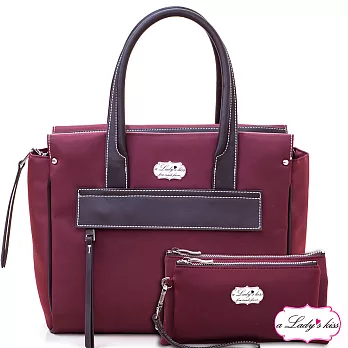 a Lady ’s真皮 優雅羅蘭牛津斜紋三用包二件組(瀲紅)
