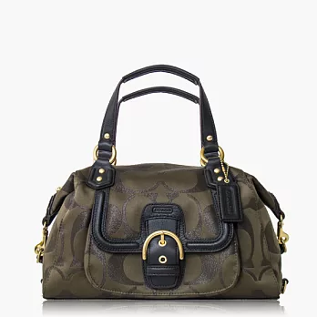 COACH織布皮飾邊馬鞍扣配飾波士頓包_藏綠色