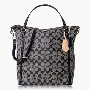 COACHPVC材質皮飾邊兩用托特包(直款)_黑灰