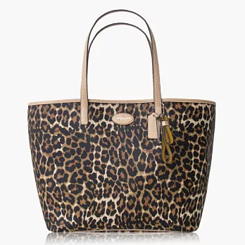 COACH 防刮材質素面肩背托特包(大款)_豹紋咖