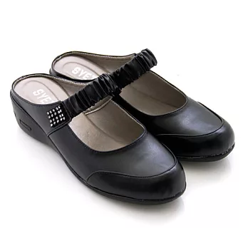 ◤Green Phoenix◥簡約鑽飾鬆緊前包後空拖鞋22.5黑色