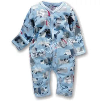 前開連身衣 綿絨平角哈 厚綿 平腳衣 前釦 反摺袖 反折 包手~.3M藍色小狗