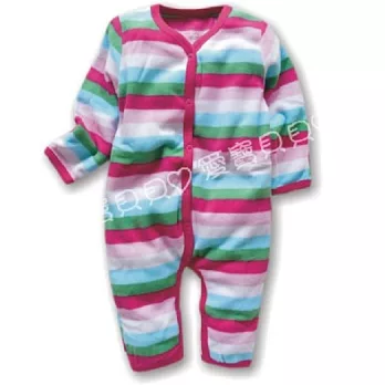 前開連身衣 綿絨平角哈 厚綿 平腳衣 前釦 反摺袖 反折 包手~.3M粉紅色條紋