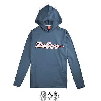 【男人幫】T5646*【Zoboo學院風毛巾貼布長袖連帽T恤】深藍色M號
